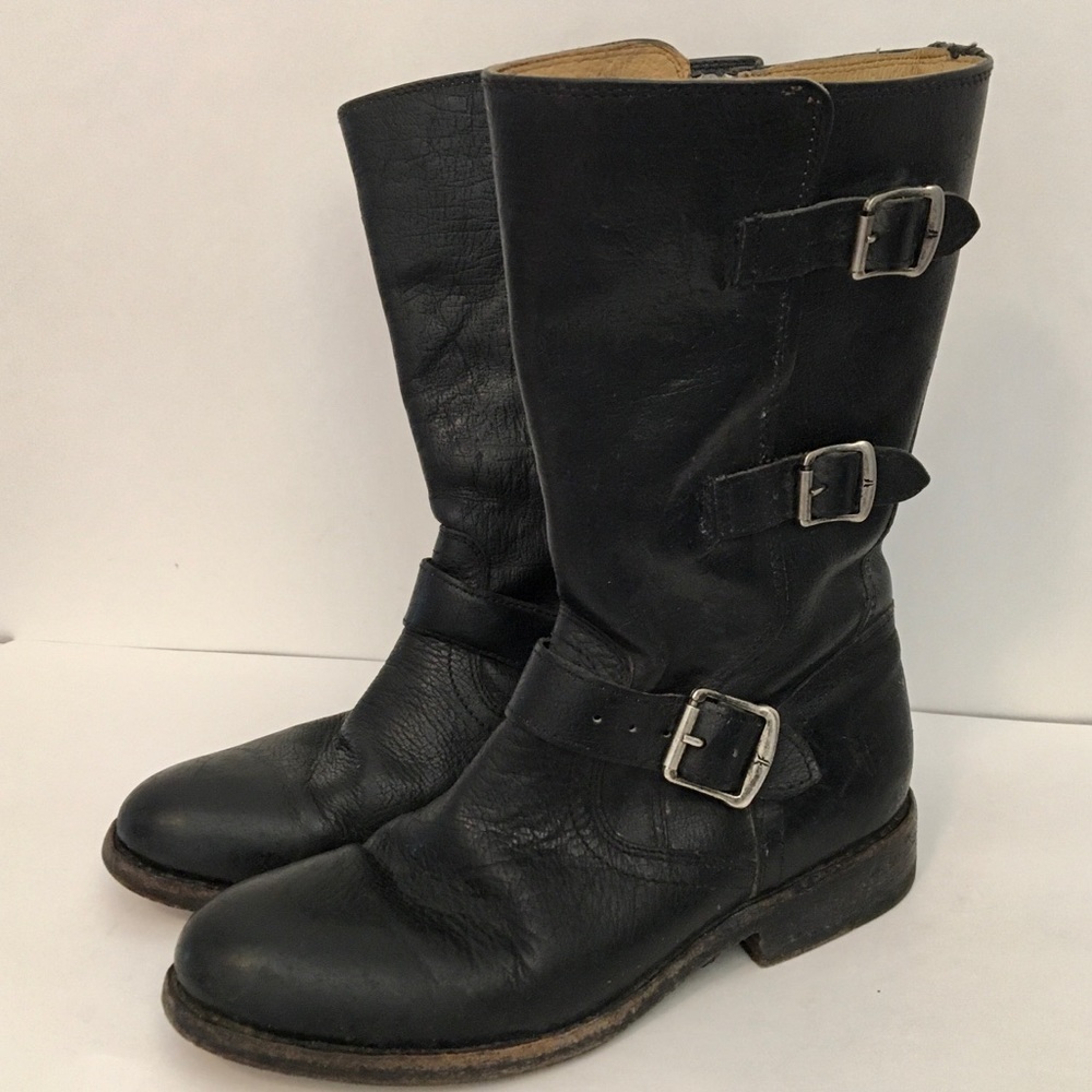 Black Leather Buckle Boots
